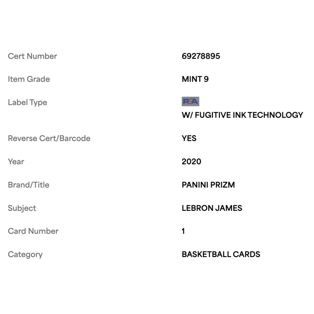 LeBron James PSA 9 2020 Panini Donruss Prizm Card #1