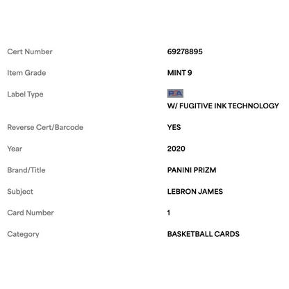 LeBron James PSA 9 2020 Panini Donruss Prizm Card #1