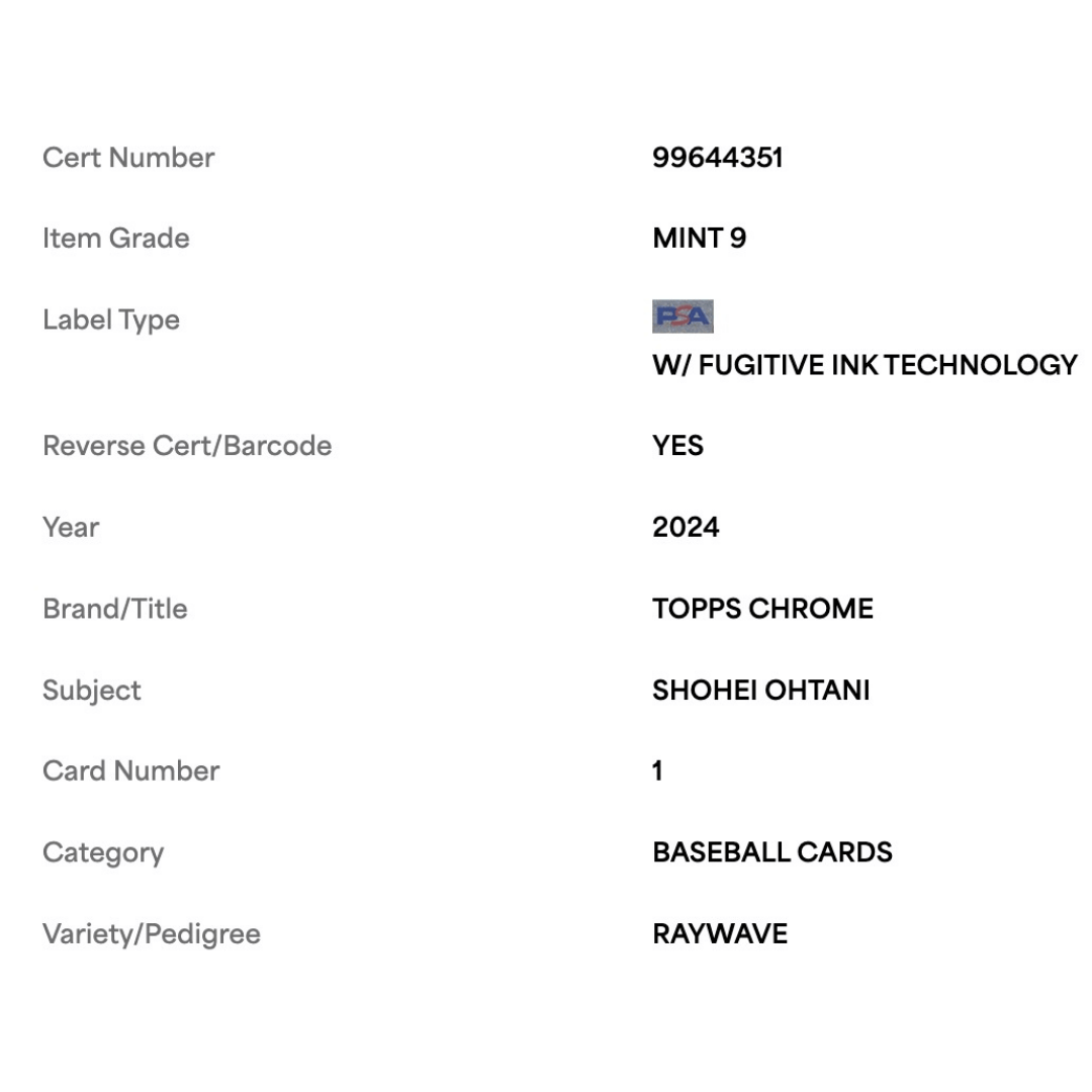 Shohei Ohtani PSA 9 2024 Topps Chrome Raywave Card #1