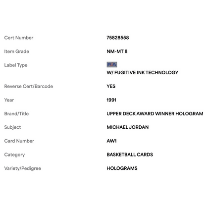 Michael Jordan PSA 8 1991 Upper Deck Award Winner Holograms Card #AW1