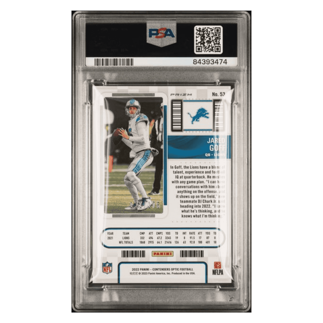 Jared Goff PSA 9 2022 Panini Contenders Optic Red #d/ 175 Card #53