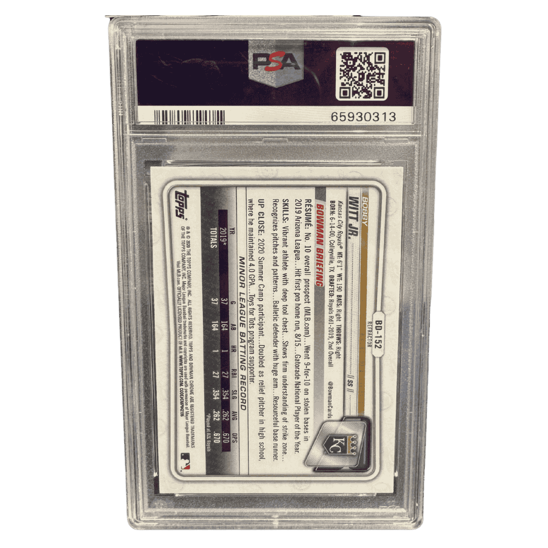Bobby Witt Jr PSA 10 2020 Topps Bowman Draft Chrome Refractor Card #BD152