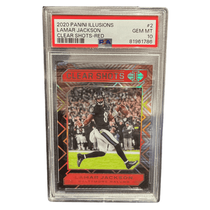 Lamar Jackson PSA 10 2020 Panini Illusions Clear Shots Red #d/149 Card #2