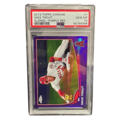 Mike Trout PSA 10 2013 Topps Chrome Sliding Purple Refractor Card #1
