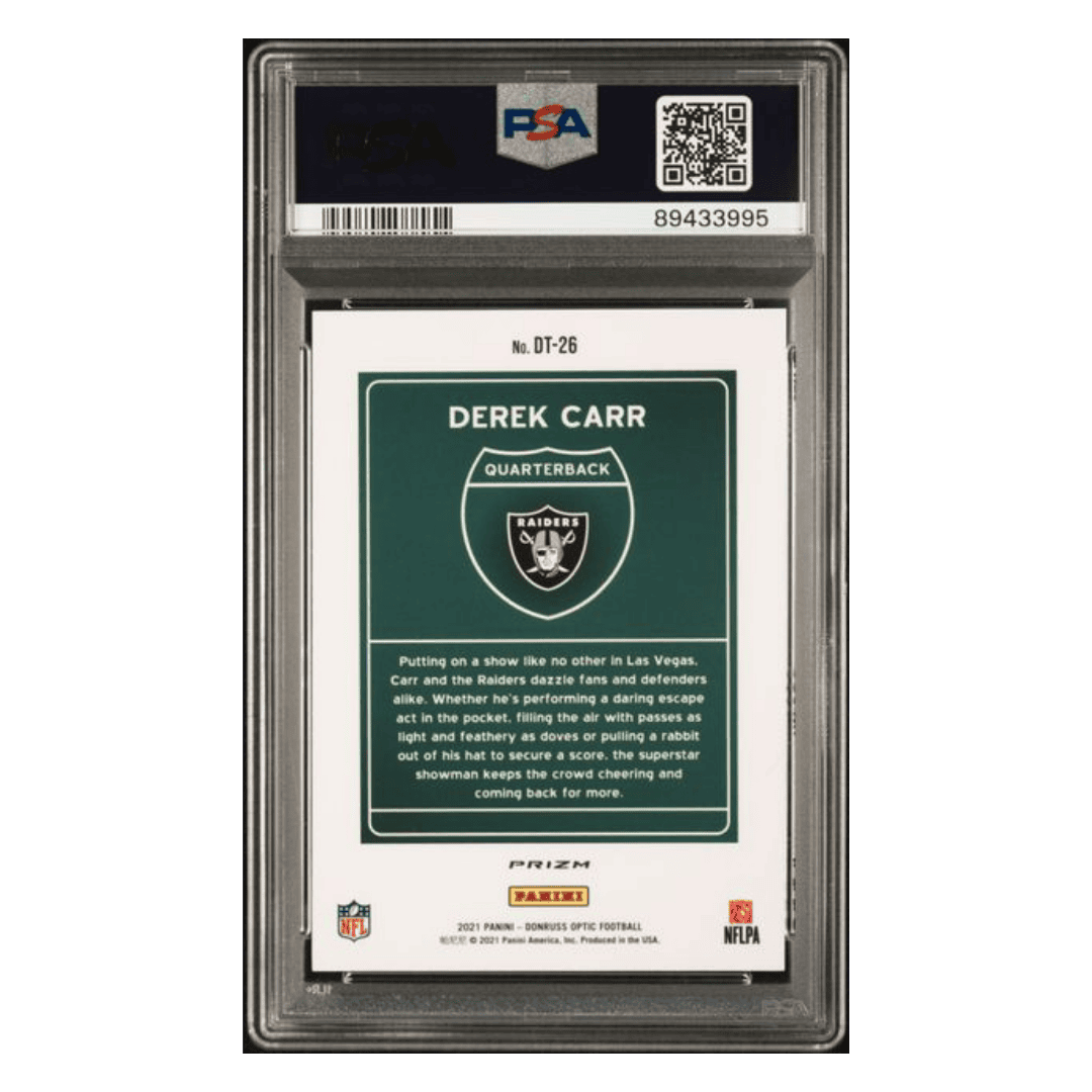 Derek Carr PSA 9 2021 Panini Donruss Optic Downtown Card #DT26