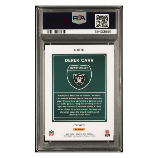 Derek Carr PSA 9 2021 Panini Donruss Optic Downtown Card #DT26