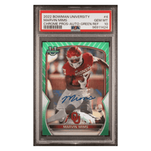 Marvin Mims PSA 10 2022 Topps Bowman University Chrome Prospects Autograph Green Refractor #d/ 99 Card #4
