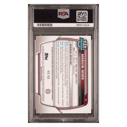 Marvin Mims PSA 10 2022 Topps Bowman University Chrome Prospects Autograph Green Refractor #d/ 99 Card #4
