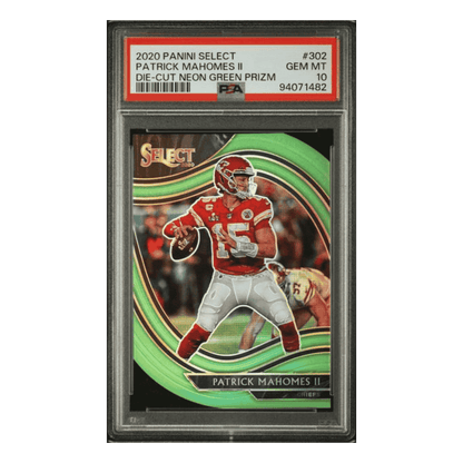 Patrick Mahomes PSA 10 2020 Panini Select Die Cut Neon Green Prizm Card #302