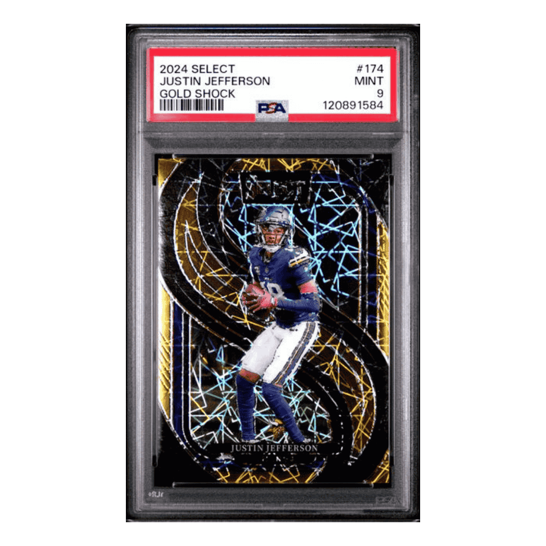 Justin Jefferson PSA 9 2024 Panini Select Gold Shock #d/ 10 Card #174