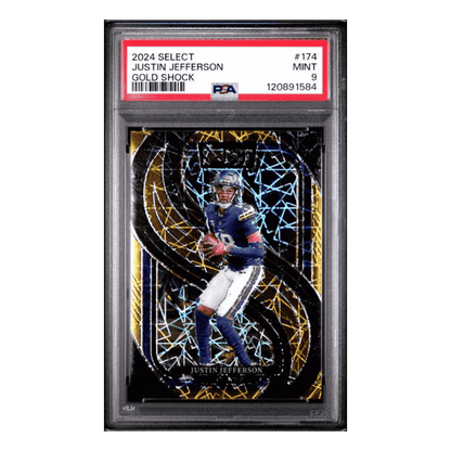 Justin Jefferson PSA 9 2024 Panini Select Gold Shock #d/ 10 Card #174