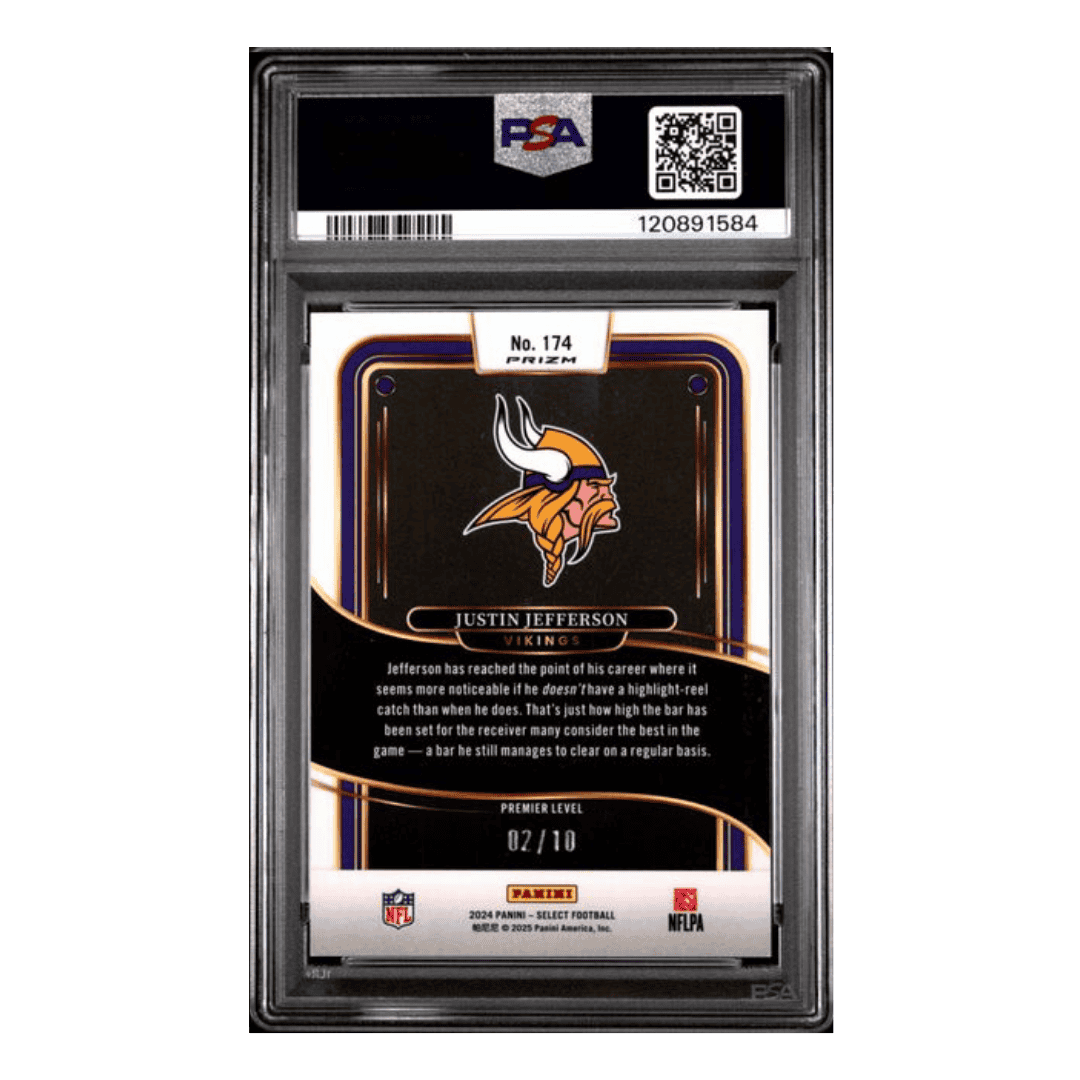 Justin Jefferson PSA 9 2024 Panini Select Gold Shock #d/ 10 Card #174
