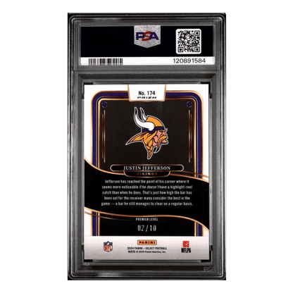 Justin Jefferson PSA 9 2024 Panini Select Gold Shock #d/ 10 Card #174