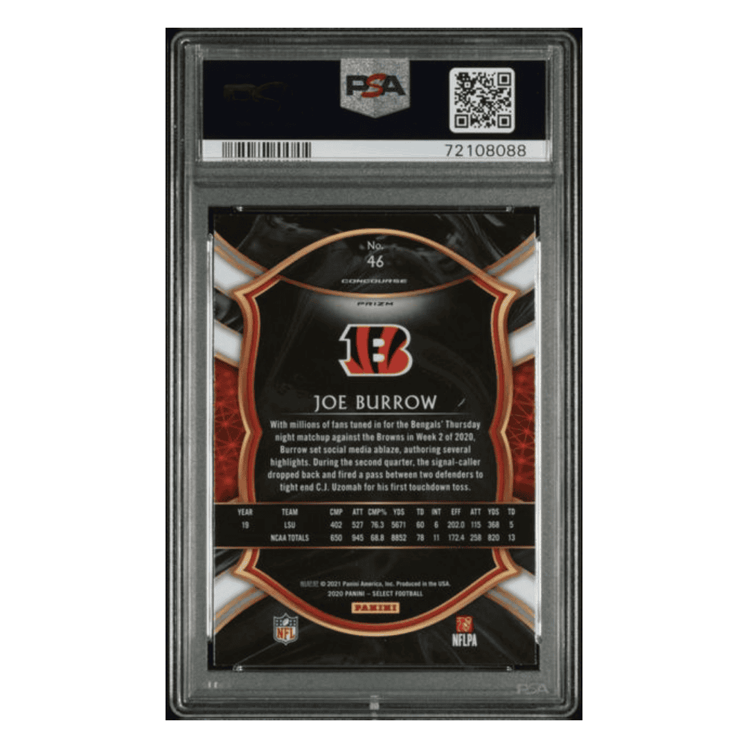 Joe Burrow PSA 10 2020 Panini Select Silver Prizm Rookie RC Card #46