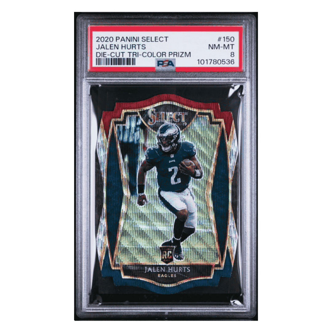 Jalen Hurts PSA 8 2020 Panini Select Die Cut Tri Color Prizm Rookie RC Card #150