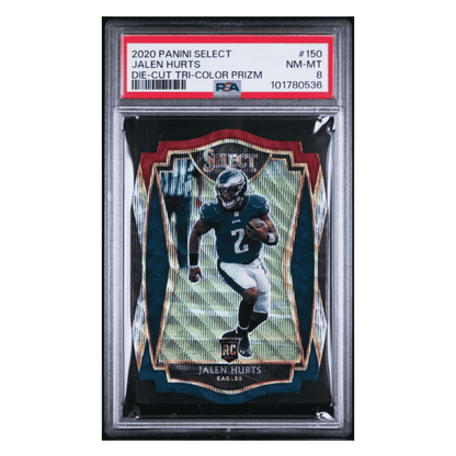 Jalen Hurts PSA 8 2020 Panini Select Die Cut Tri Color Prizm Rookie RC Card #150