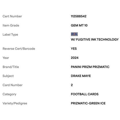 Drake Maye PSA 10 2024 Panini Prizm Prizmatic Green Ice Rookie RC Card #2