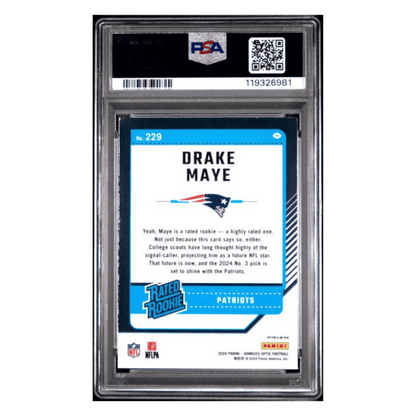 Drake Maye PSA 9 2020 Panini Donruss Optic Blue Hyper Rated Rookie Card #229