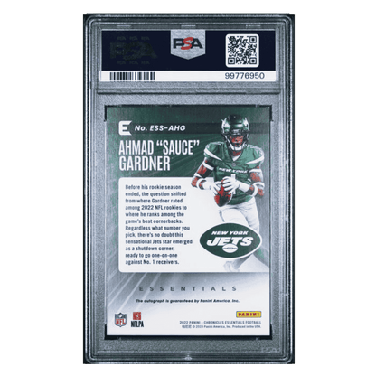 Ahmad "Sauce" Gardner PSA 9 2022 Panini Chronicles Essentials Autograph Red Rookie RC #d/ 99 Card #ESSAHG