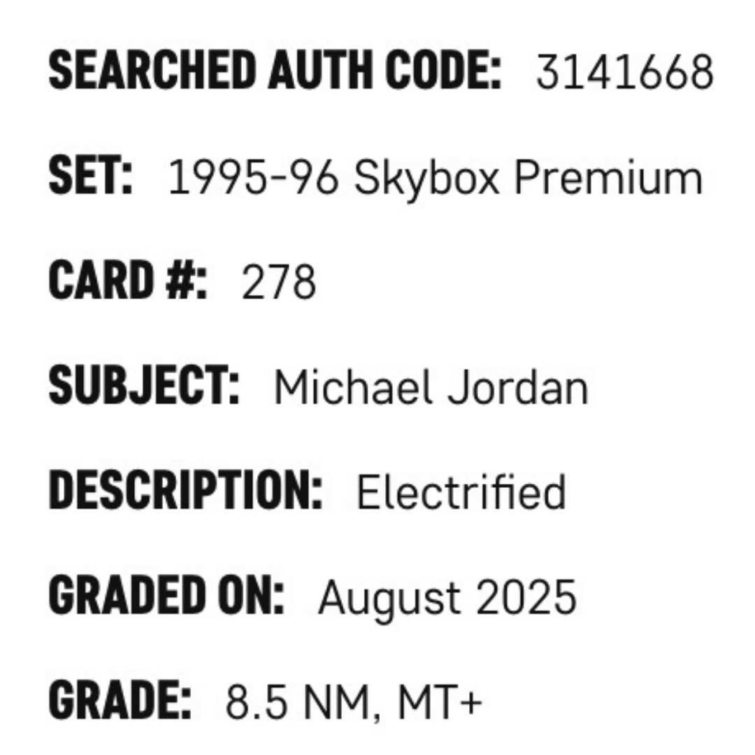 Michael Jordan SGC 8.5 1995-96 Skybox Premium Electrified Card #278