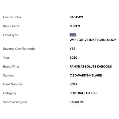 Clyde Edwards Helaire PSA 9 2020 Panini Absolute Kaboom! Rookie RC Card #KCE2