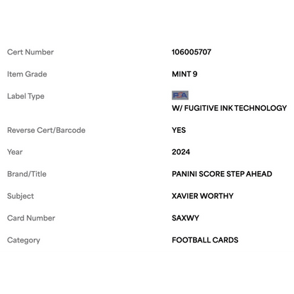 Xavier Worthy PSA 9 2024 Panini Score Step Ahead Rookie RC Card #SAXWY