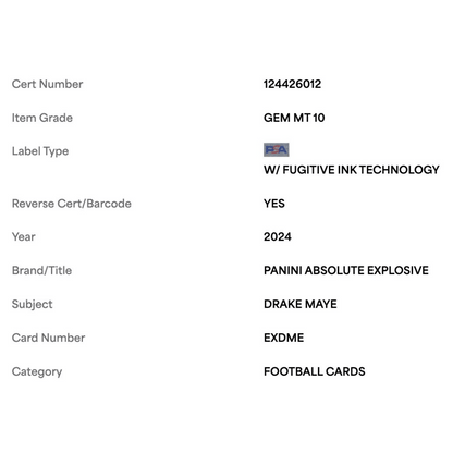 Drake Maye PSA 10 2024 Panini Absolute Explosive Rookie RC Card #EXDME