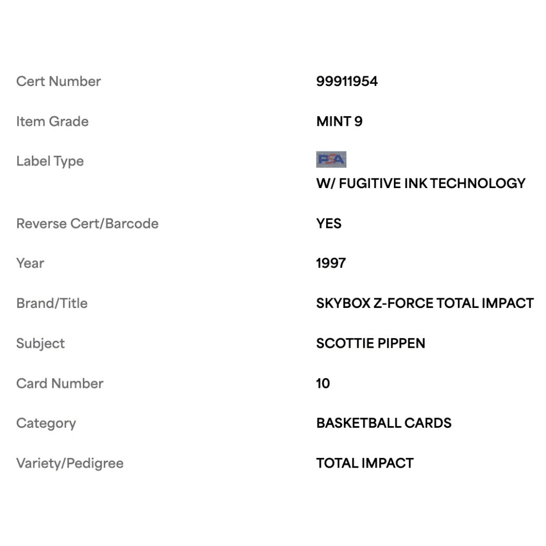 Scottie Pippen PSA 9 1997 Skybox Z-Force Total Impact Card #10