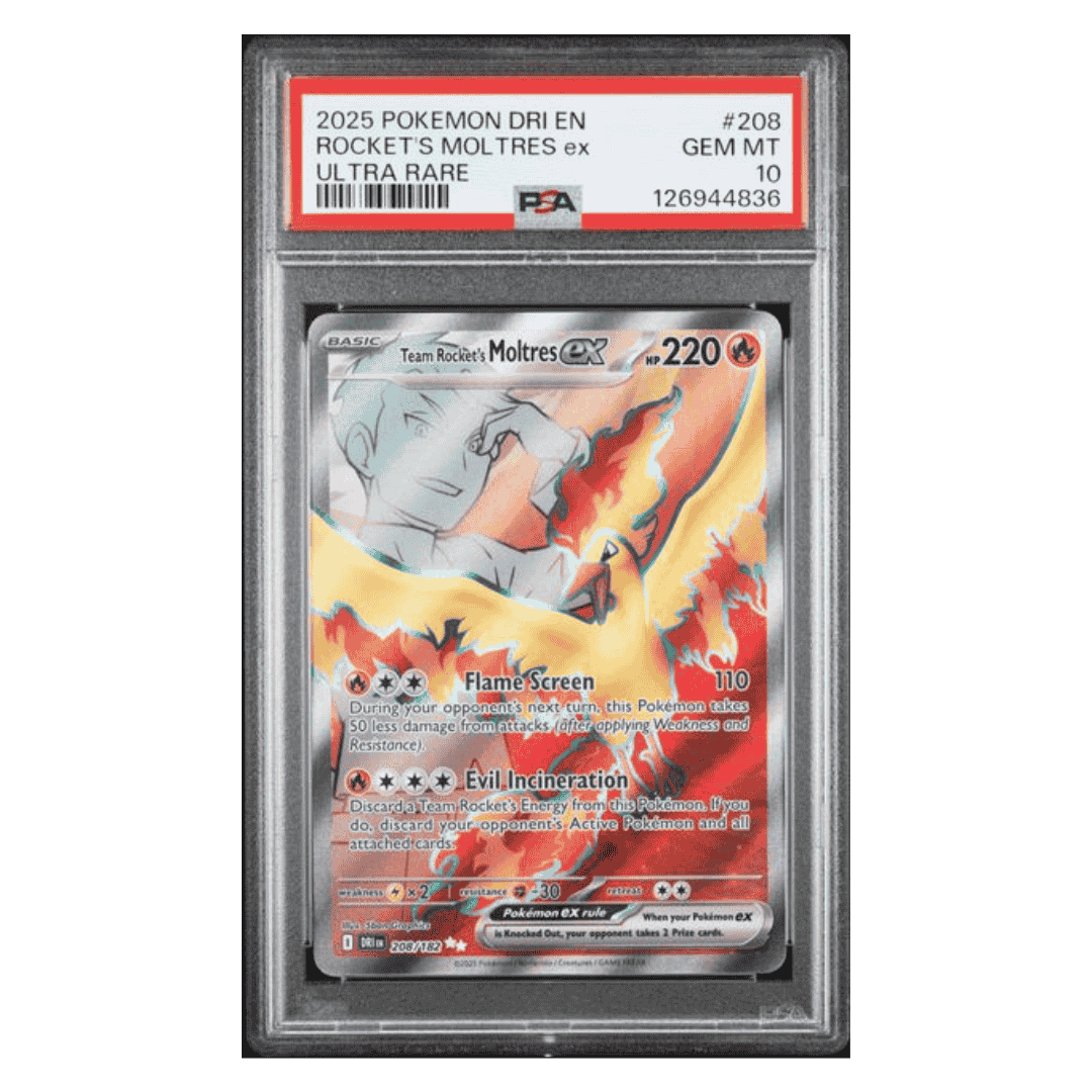 Rocket's Moltres ex PSA 10 2025 Pokemon DRI EN Ultra Rare Card #208