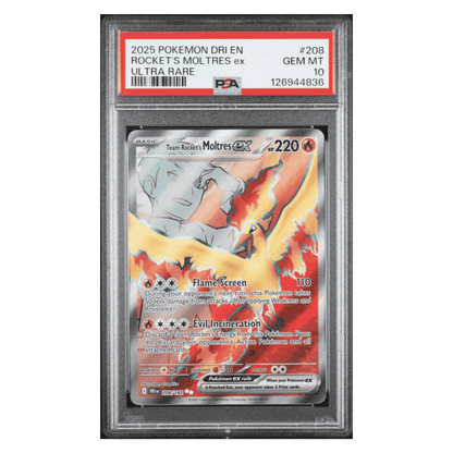 Rocket's Moltres ex PSA 10 2025 Pokemon DRI EN Ultra Rare Card #208