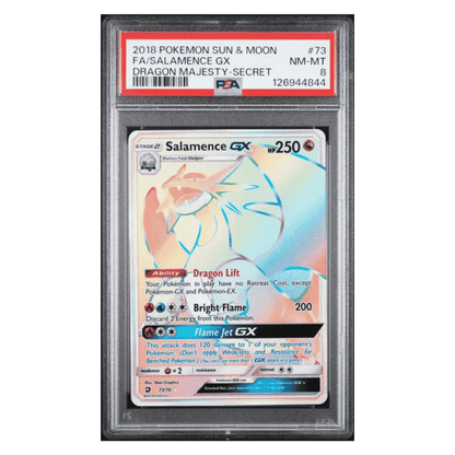 FA/ Salamence GX PSA 8 2018 Pokemon Sun & Moon Dragon Majesty - Secret Card #73