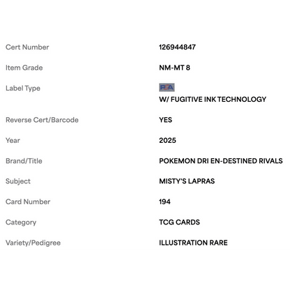Misty's Lapras PSA 8 2025 Pokemon DRI EN Illustration Rare Card #194