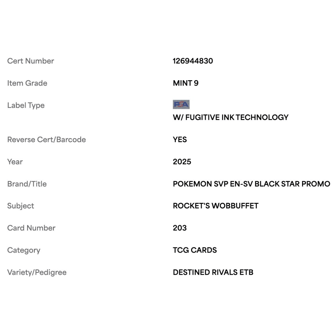 Rocket's Wobbuffet PSA 9 2025 Pokemon SVP EN Destined Rivals ETB Card #203