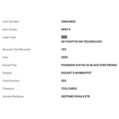 Rocket's Wobbuffet PSA 9 2025 Pokemon SVP EN Destined Rivals ETB Card #203