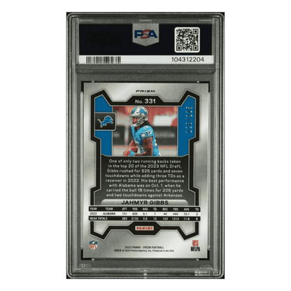 Jahmyr Gibbs PSA 10 2023 Panini Prizm Purple Ice Rookie RC #d/ 225 Card #331