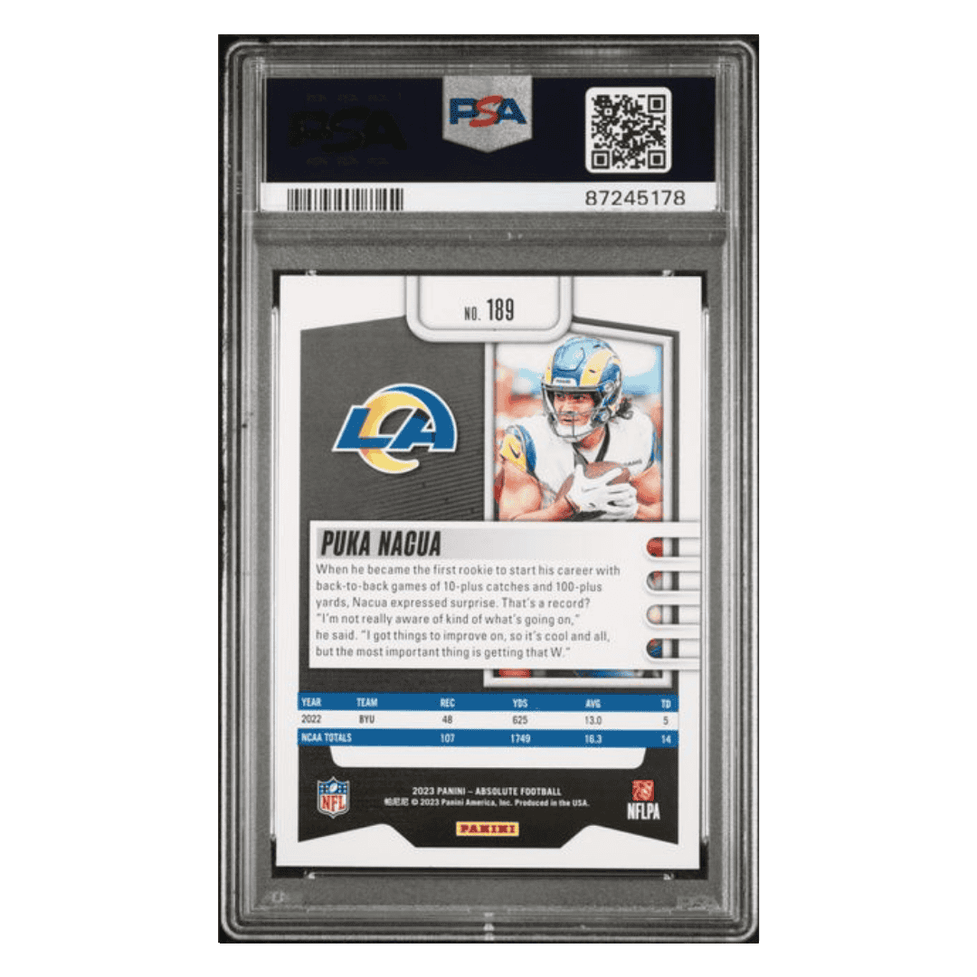 Puka Nacua PSA 10 2023 Panini Absolute Rookie RC Card #189