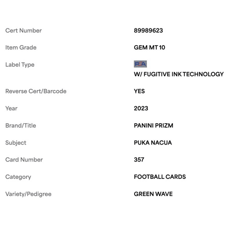 Puka Nacua PSA 10 2023 Panini Prizm Green Wave Rookie RC Card #357