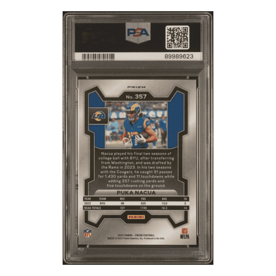 Puka Nacua PSA 10 2023 Panini Prizm Green Wave Rookie RC Card #357