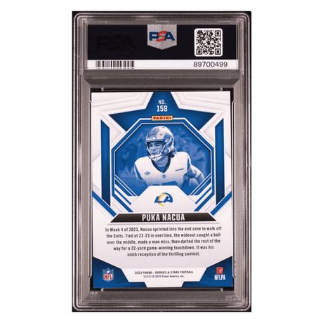Puka Nacua PSA 9 2023 Panini Rookies & Stars Purple Rookie RC #d/199 Card #158