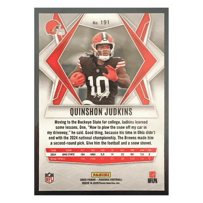 Quinshon Judkins 2025 Panini Phoenix Rookie RC Case Hit #1/ 1 Card #191