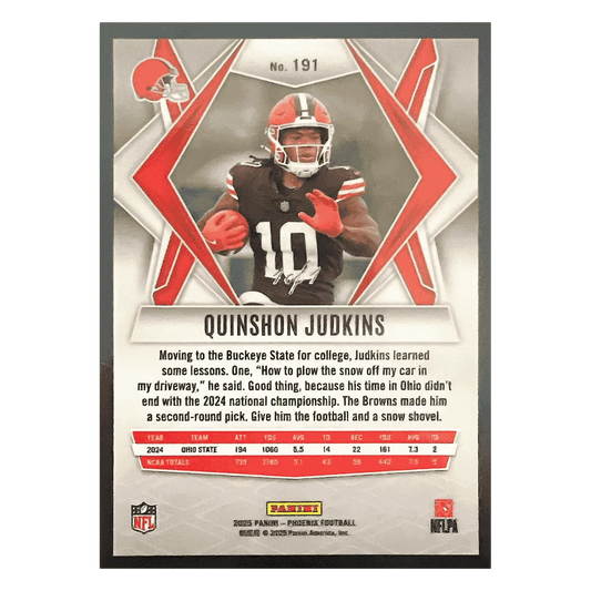 Quinshon Judkins 2025 Panini Phoenix Rookie RC Case Hit #1/ 1 Card #191