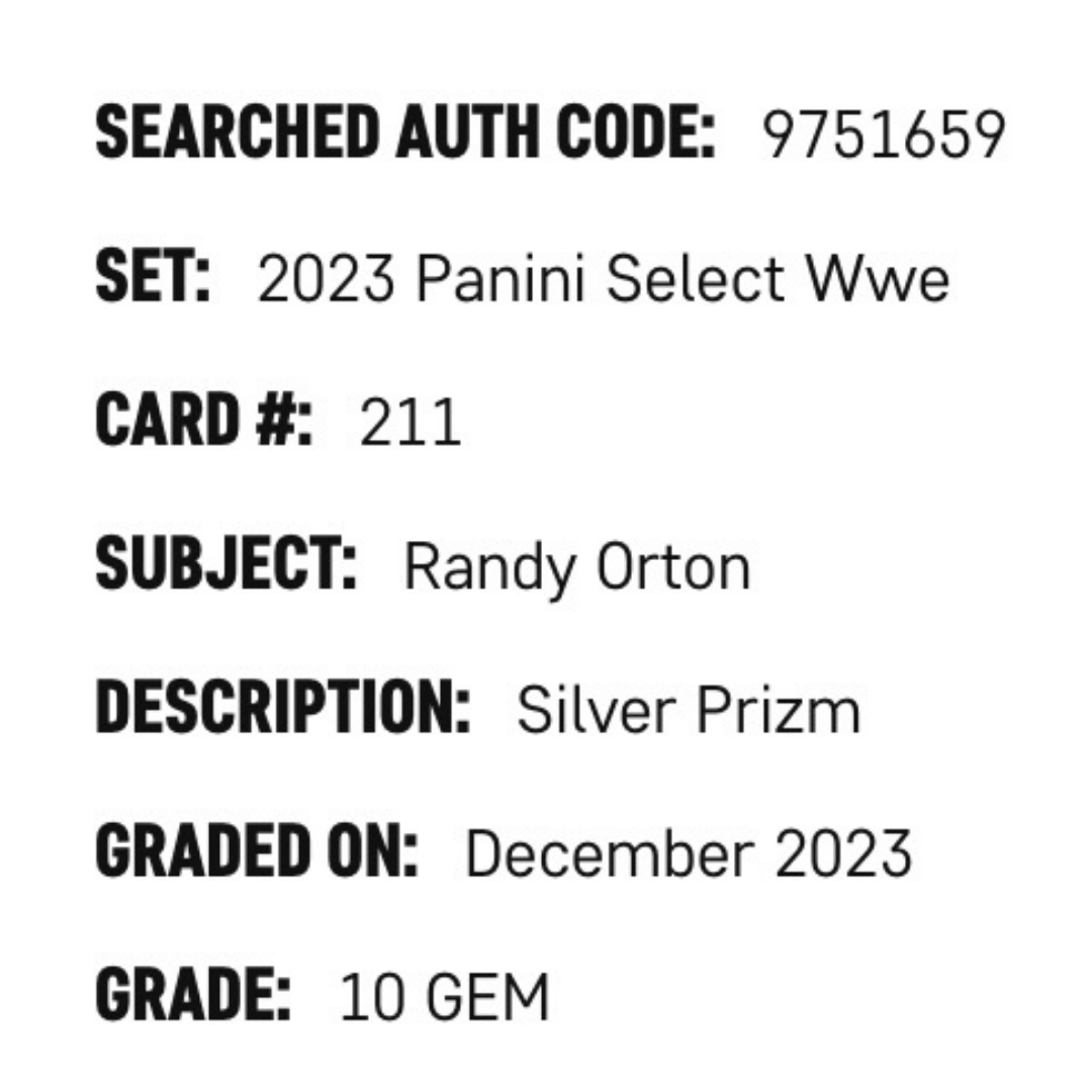 Randy Orton SGC 10 2023 Panini Select WWE Silver Prizm Card #211