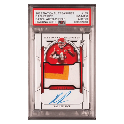 Rashee Rice PSA 8 2023 Panini National Treasures Patch Autograph Purple Rookie RC #d/ 49 Card #185