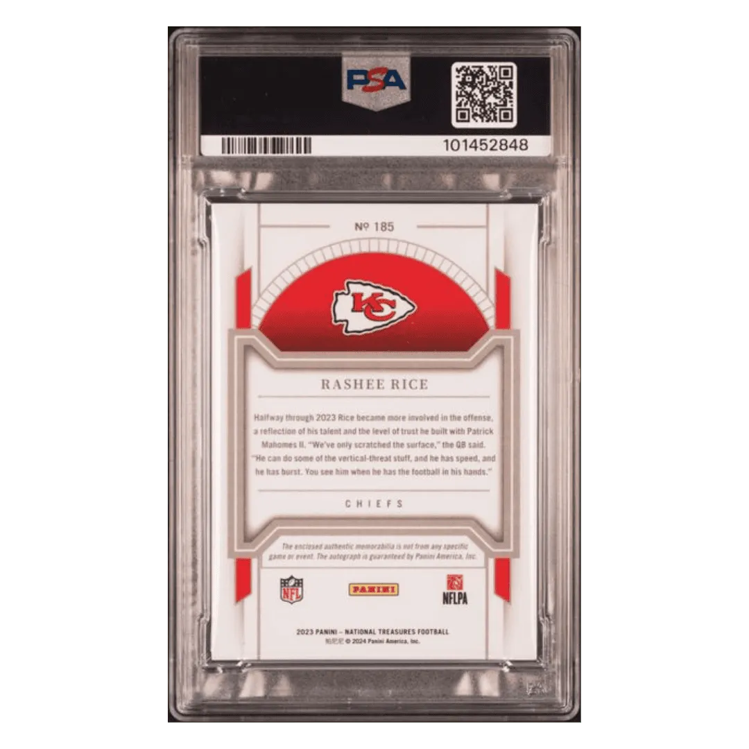 Rashee Rice PSA 8 2023 Panini National Treasures Patch Autograph Purple Rookie RC #d/ 49 Card #185