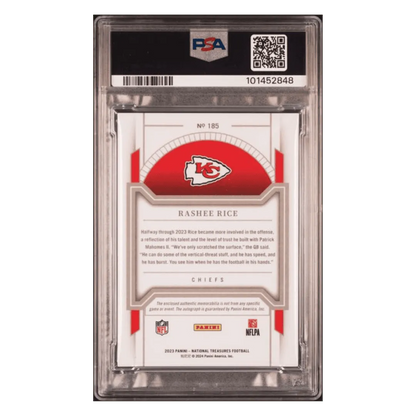 Rashee Rice PSA 8 2023 Panini National Treasures Patch Autograph Purple Rookie RC #d/ 49 Card #185
