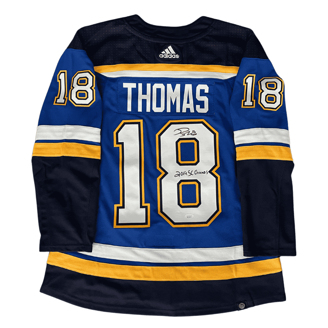 Robert Thomas St Louis Blues Autographed Adidas Home Jersey with Inscription - JSA COA