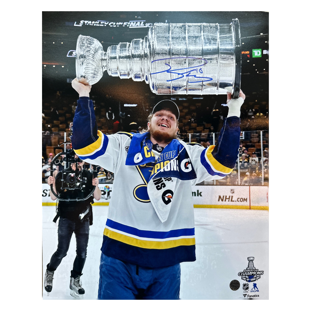 Robert Thomas St Louis Blues Autographed Stanley Cup 16X20 Photo: Blue Signature - Fan Cave COA