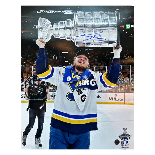 Robert Thomas St Louis Blues Autographed Stanley Cup 16X20 Photo: Blue Signature - Fan Cave COA