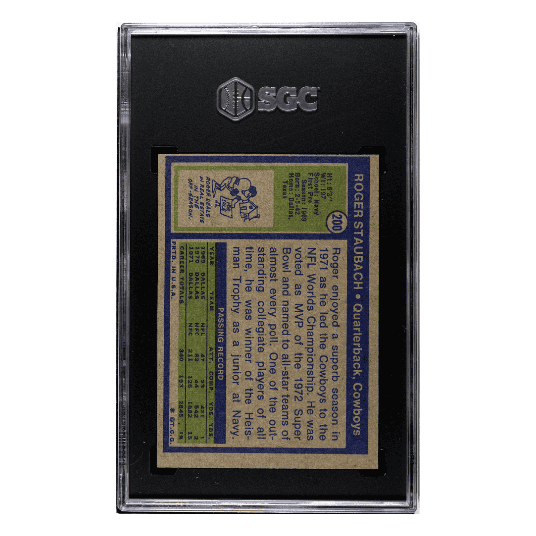 Roger Staubach SGC 5 1972 Topps Rookie Card #200