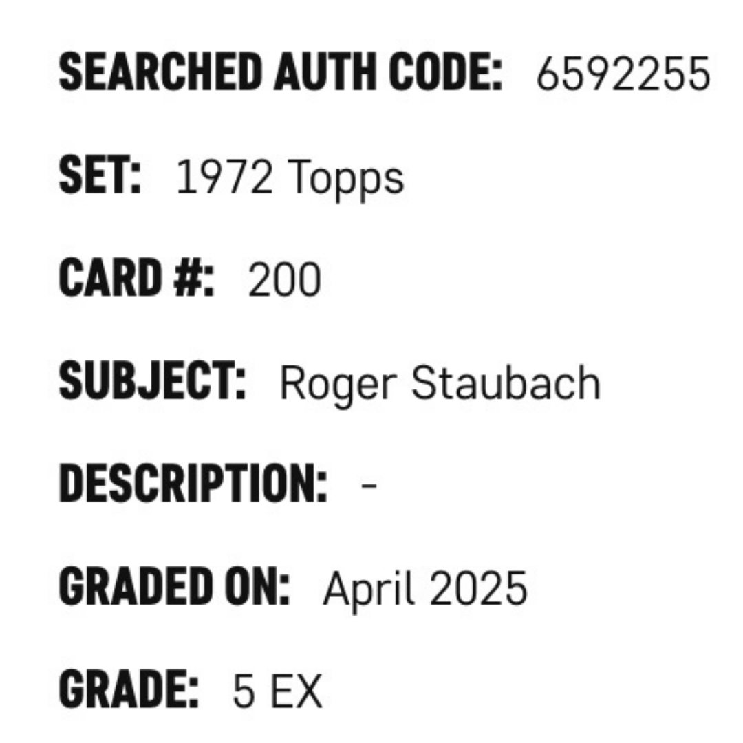 Roger Staubach SGC 5 1972 Topps Rookie Card #200